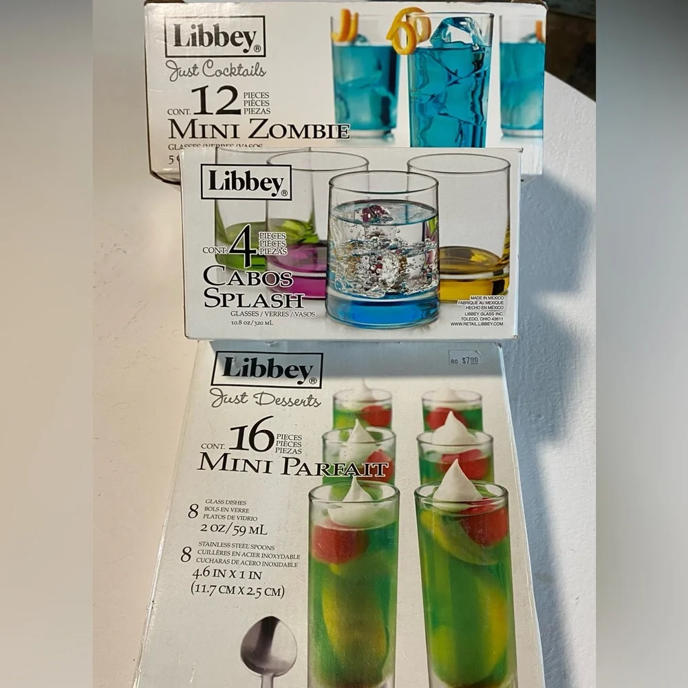 NEW W/BOXES LIBBY Just Desserts Multiple Clear Parfait, Zombie, Cabo Splash Sets